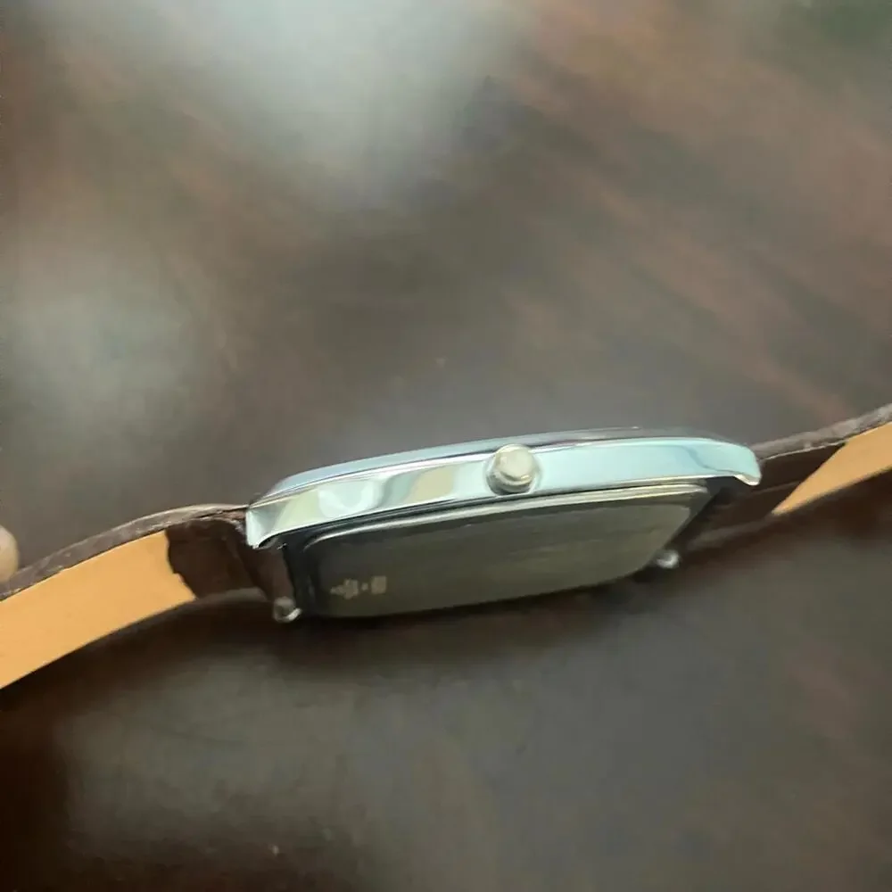 Seiko Blue 33mm Slim Tonneau Barrel Tank Dial with Brown Leather‎ Strap Watch